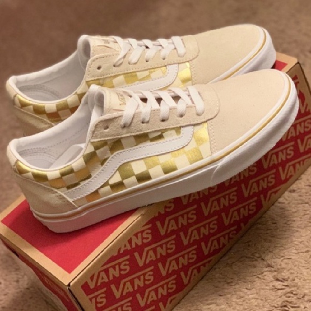 Cream and gold checkered Old Skool Vans